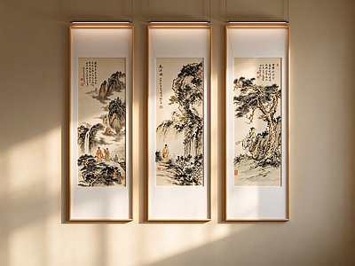 新中式山水画 国画组合 水墨画 展厅装饰画