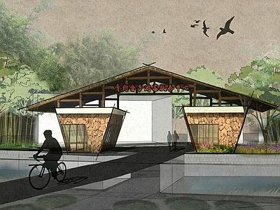 门卫室建筑 畲族服务驿站 门卫室 景区大门