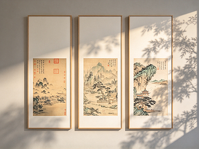 新中式山水画 茶室山水书法画