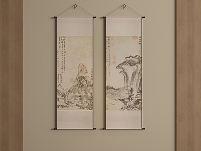 新中式山水画 茶室水墨卷轴挂画