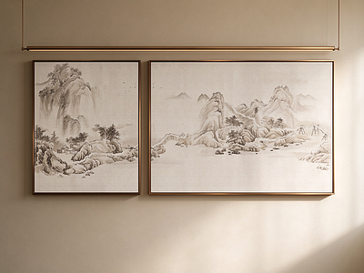 新中式山水画 浅墨山水挂画