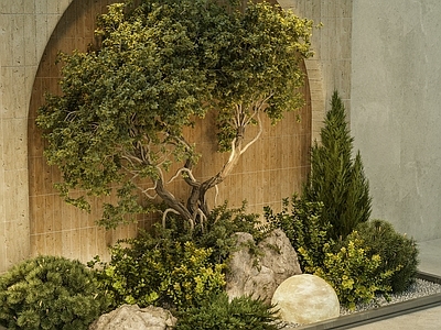 禅意室内景观 室内植物景观 植物堆景观 花池植物景观组合