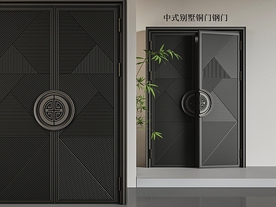 新中式双开门 新中式别墅铜门 防盗门铁门 双开门装甲门