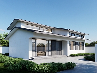 新中式别墅 新中式农村别墅 白墙灰檐坡屋顶 农村自建房 现代简约独栋别墅