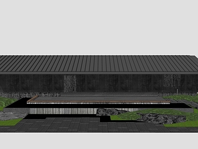 新中式景观其他景观小建筑 新中式禅意廊架 跌水廊架会客厅 对景景墙斜屋顶 高差叠级台阶