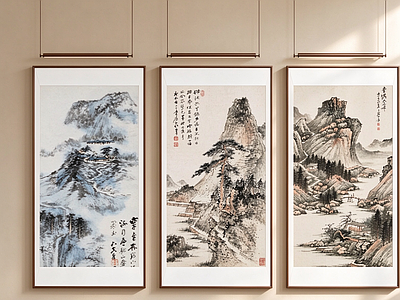 新中式山水画 书房山水国画 茶室山水组合画
