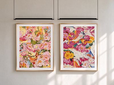 轻奢挂画组合 粉色油画 浪漫氛围装饰画 美容院装饰画组合 肌理画组合
