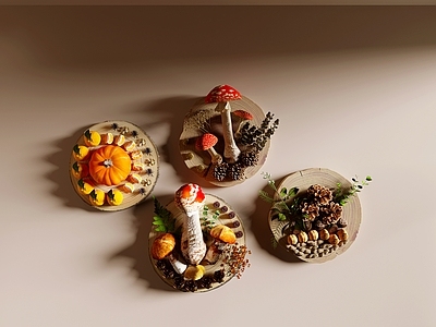原木风摆件组合 蘑菇 果实 花草
