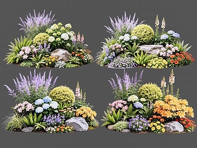现代主义花境 2D植物组合 花卉花镜 花草镜植物组合 花草花丛 地被花灌木球