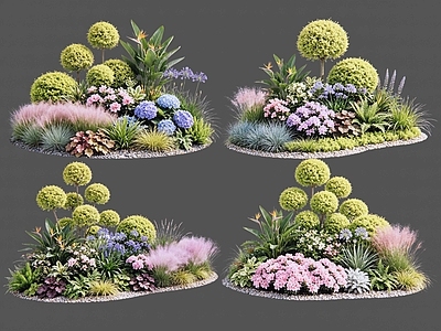现代主义花境 2D植物组合 花卉花镜 花草镜植物组合 花草花丛 被花灌木球