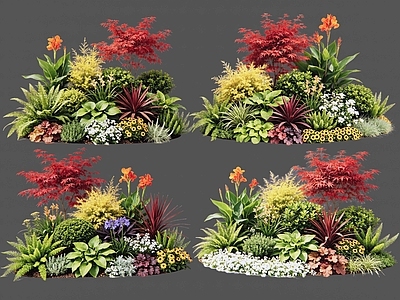 现代主义花境 2D植物组合 花卉花镜 花草镜植物组合 花草花丛 地被花灌木球