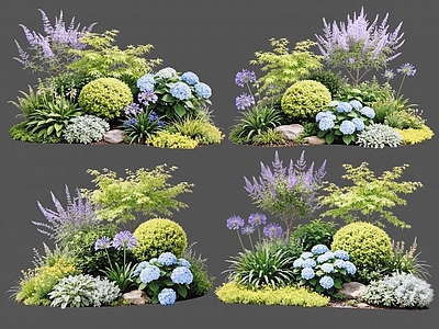 现代主义花境 2D植物组合 花卉花镜 花草镜植物组合 花草花丛 地被花灌木球