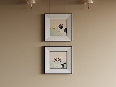 奶油风组合画 儿童房猫咪挂画 可爱动物装饰画 猫咪馆装饰画 卡通挂画