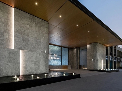门楼 现代展示区门楼 入口门头对称水景 钢结构示范区门廊