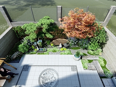 新中式景观别墅庭院 庭院景观带效果图