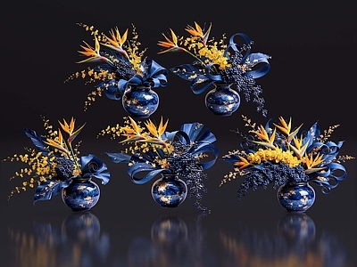 轻奢花瓶 2D轻奢花艺 现代侘寂花瓶花艺 法式复古花艺 高级感花艺 软装摆件