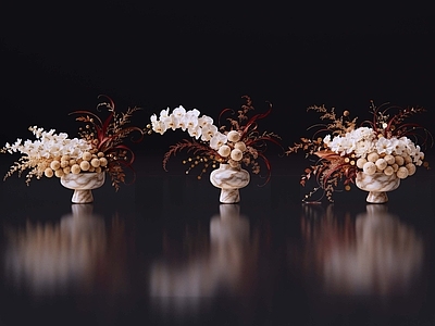 轻奢花瓶 2D轻奢花艺 现代侘寂花瓶花艺 法式复古花艺 高级感花艺 软装摆件