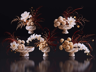 轻奢花瓶 2D轻奢花艺 现代侘寂花瓶花艺 法式复古花艺 高级感花艺 软装摆件