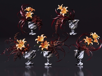 轻奢花瓶 2D轻奢花艺 现代侘寂花瓶花艺 法式复古花艺 高级感花艺 软装摆件