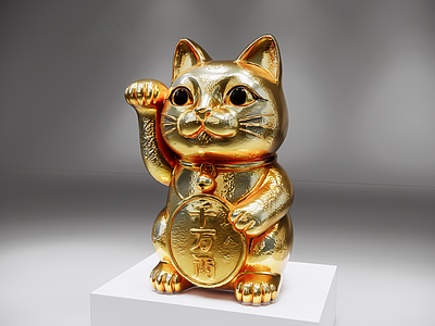 中式雕塑摆件 金色金箔招财猫 招财猫 传统摆件 招财 金币