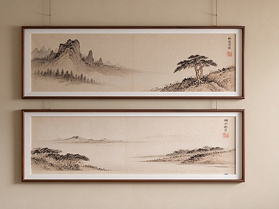 新中式山水画 书房挂画 展厅木框挂画 茶室挂画
