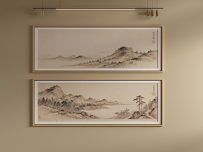 新中式山水画 茶庄装饰画 茶馆装饰画组合 茶楼装饰画 国画 书房茶室装饰画
