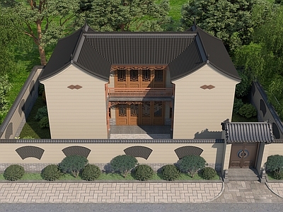 中式古建别墅外观 古典中式四合院