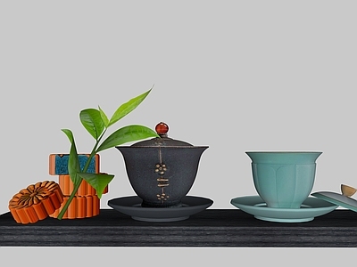 新中式茶具 中式茶杯 中式糕点 月饼 茶叶 托盘