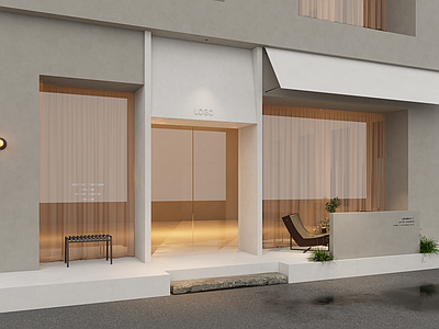 极简美妆店 美容店门头 现代极简门头 休闲椅
