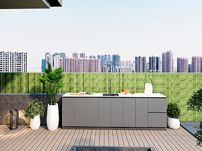 现代简约屋顶花园 现代户外庭院 铝合金水吧台 洗手池桌面台灯