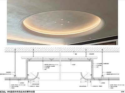 吊顶节点 GRG圆弧吊顶 天空之眼吊顶 圆弧形反光灯槽 反光灯槽节点 轻钢龙骨弧形吊顶