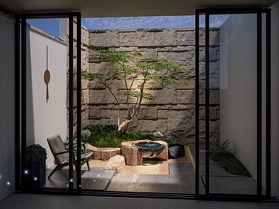 禅意别墅庭院 庭院景观 小庭院景观 石头花园 石头水景花园 天井庭院
