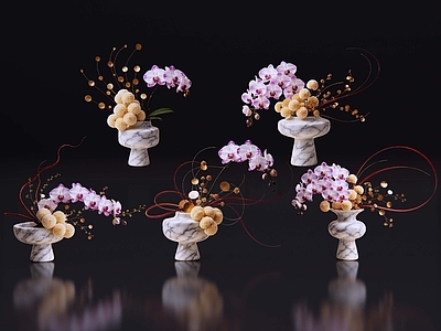 轻奢花境 2D现代轻奢花艺 现代侘寂花瓶花艺 法式复古花艺 高级感花艺 软装摆件