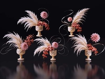 轻奢花境 2D现代轻奢花艺 现代侘寂花瓶花艺 法式复古花艺 高级感花艺 软装摆件
