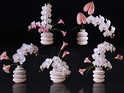 奶油风花境 2D现代轻奢花艺 现代侘寂花瓶花艺 法式复古花艺 高级感花艺 软装摆件