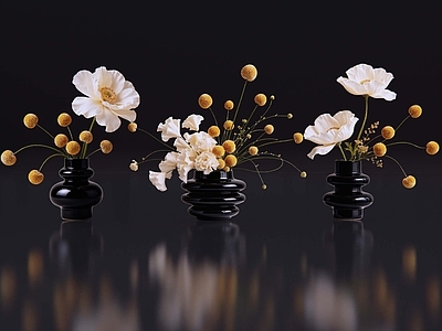极简花境 2D现代轻奢花艺 现代侘寂花瓶花艺 法式复古花艺 高级感花艺 软装摆件
