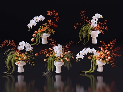 现代花境 2D现代轻奢花艺 现代侘寂花瓶花艺 法式复古花艺 高级感花艺 软装摆件