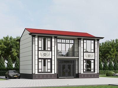 新中式别墅外观 建筑外观