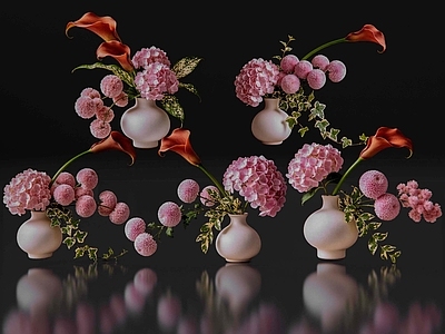 奶油风花境 2D现代轻奢花艺 现代侘寂花瓶花艺 法式复古花艺 高级感花艺 软装摆件