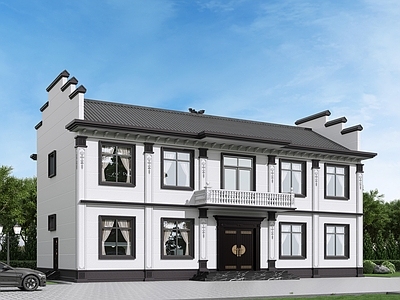 新中式别墅外观 建筑外观