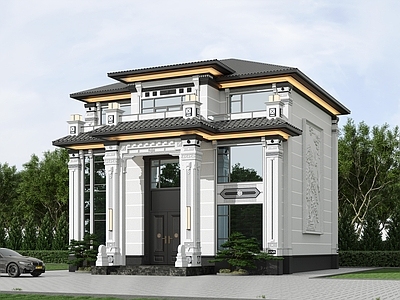 新中式别墅外观 建筑外观