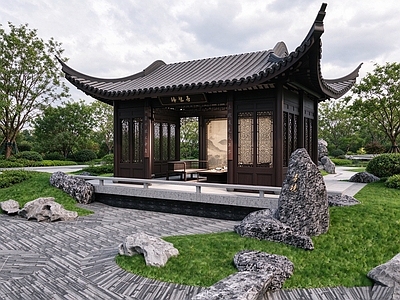 亭子 木构仿古景观亭 中式歇山飞檐亭 中式屏风挂落栏杆