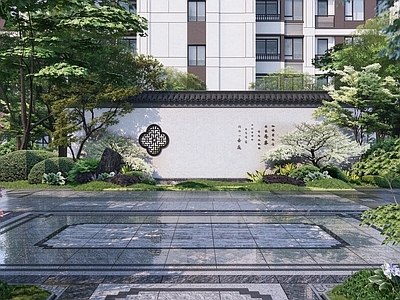 景墙 新中式花窗对景墙 中式仿古景墙