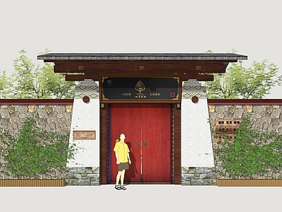新中式景观入口大门 藏式民居院门 藏式民宿院门 藏族民居大门 民居入户门