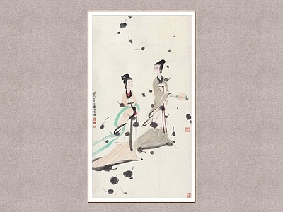 中式字画 二湘图 傅抱石 仕女图 人物画