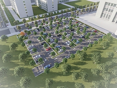 现代主义停车空间 停车场 现代户外停车场 生态停车场 充电桩新能源 现代主义停车空间
