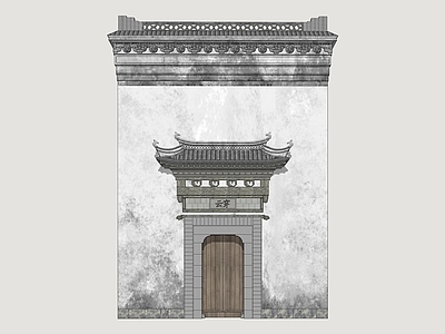中式古建单开门 徽派古建门头 徽派建筑山墙 徽派门头建筑 古建门头