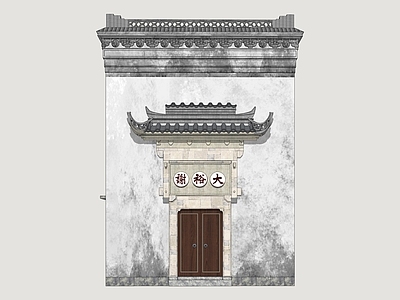 中式古建背景墙 徽派建筑山墙 古建门头 徽派山墙