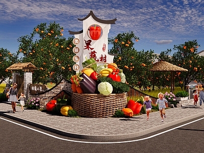 新中式景观文旅美陈 乡村主题景观入口 乡村产业入口标识 乡村农副产业标识 农副产品形象标识