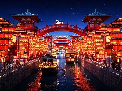 中式古建古建筑 河头老街 唐宋文化主题街区 文化演艺场景营造 不夜城建筑景观 仿古街区美陈氛围